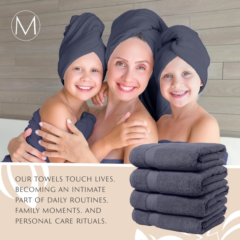 MAURA Indigo Blue Extra Large Turkish Cotton Luxury Bath Towels Set of 4. Ultra-Soft, Thick & Plush Towels for Bathroom - Denim Blue - Image 5